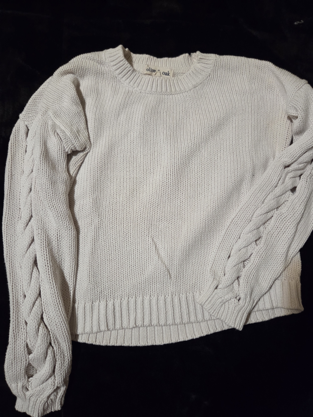 Olive & Oak Cream Crewneck Cable-Trim Sweater